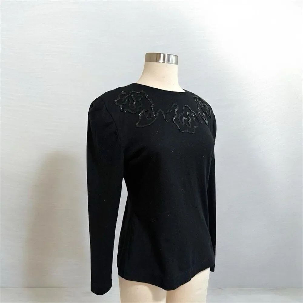 D’Knits Sequin Wool Blend Blouse Top Sweater Small Pinup Goth Gothic VTG